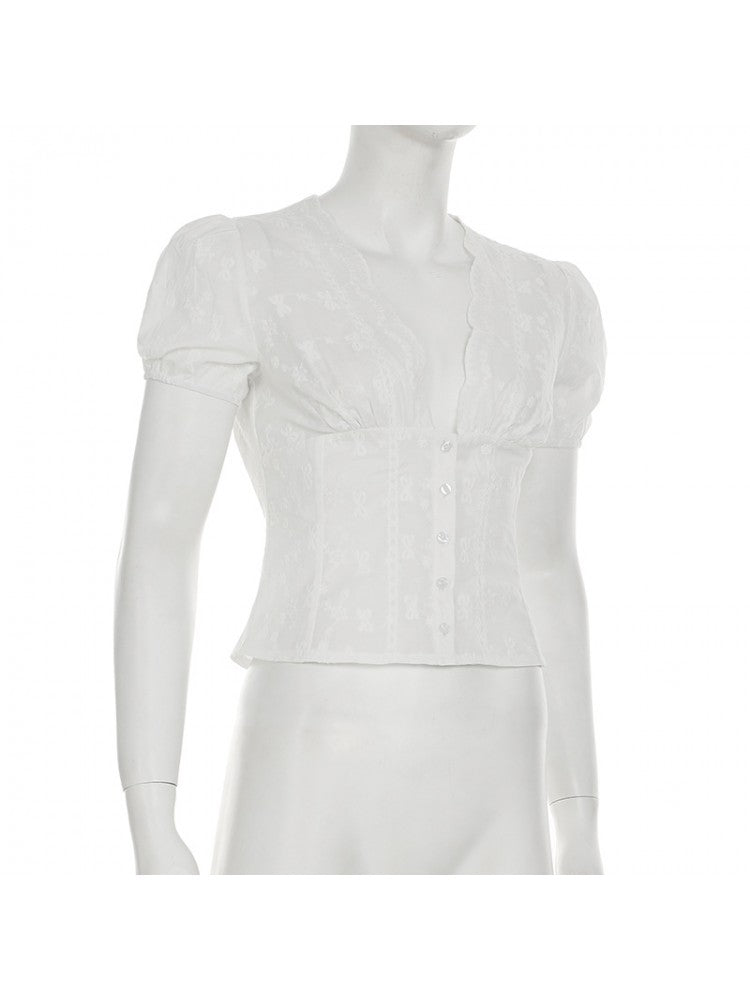 Chic Vintage Floral Printed Blouse for Effortless Style and Comfort White / S White / M White / L White / S-White / M-White / L-