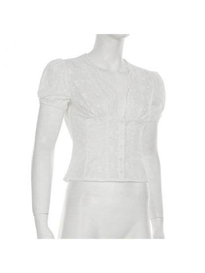 Chic Vintage Floral Printed Blouse for Effortless Style and Comfort White / S White / M White / L White / S-White / M-White / L-