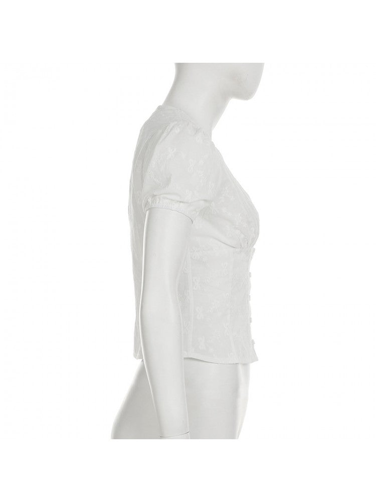 Chic Vintage Floral Printed Blouse for Effortless Style and Comfort White / S White / M White / L White / S-White / M-White / L-