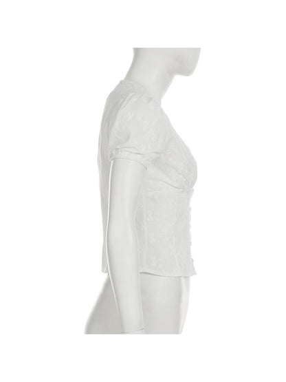 Chic Vintage Floral Printed Blouse for Effortless Style and Comfort White / S White / M White / L White / S-White / M-White / L-