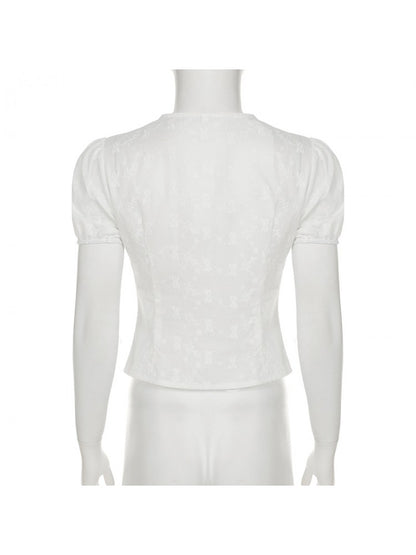 Chic Vintage Floral Printed Blouse for Effortless Style and Comfort White / S White / M White / L White / S-White / M-White / L-