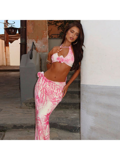 Chic 3D Floral Skirt Set - Trendy Outfit for Effortless Style Pink / S Pink / M Pink / L Pink / S-Pink / M-Pink / L-