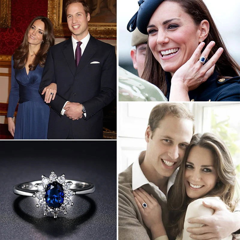 Princess Kate Blue Gem Created Blue Crystal Silver Color - Fashionqueene.com-princess kate ring