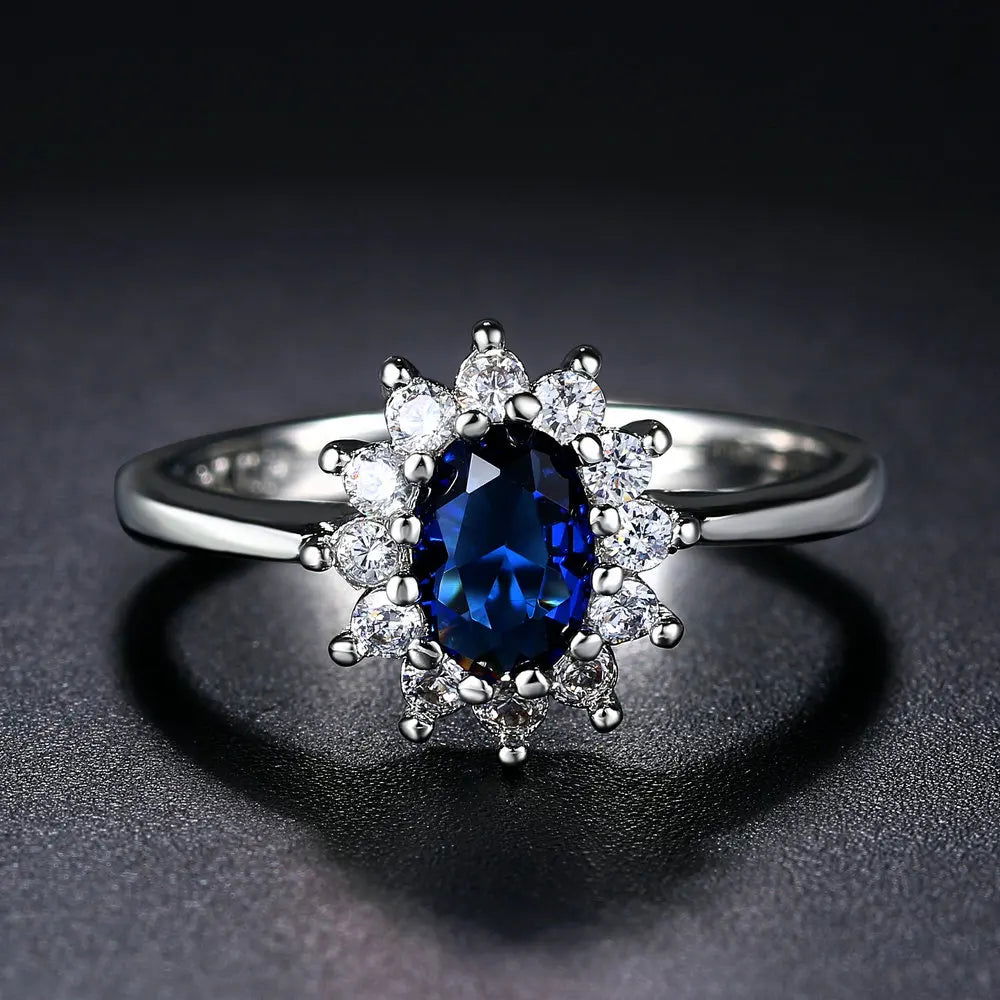 Princess Kate Blue Gem Created Blue Crystal Silver Color - Fashionqueene.com-princess kate ring