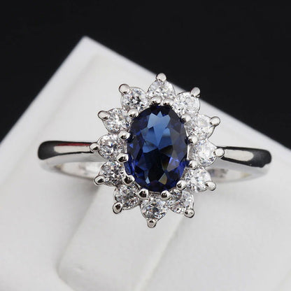 Princess Kate Blue Gem Created Blue Crystal Silver Color - Fashionqueene.com-princess kate ring