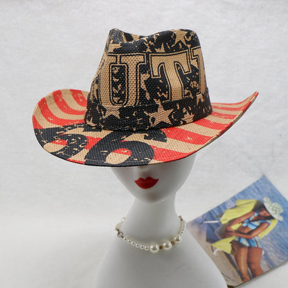 Printed Paper Cloth Wide Brim Hat - Fashionqueene.com-Hat