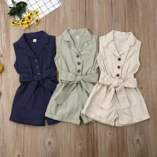 Pudcoco US Stock 1-6T Toddler Kids Baby Girls Clothes Sleeveless Bow-tie Waist Romper Elegant Plain Solid Jumpsuit Summer Outfit - Fashionqueene.com-