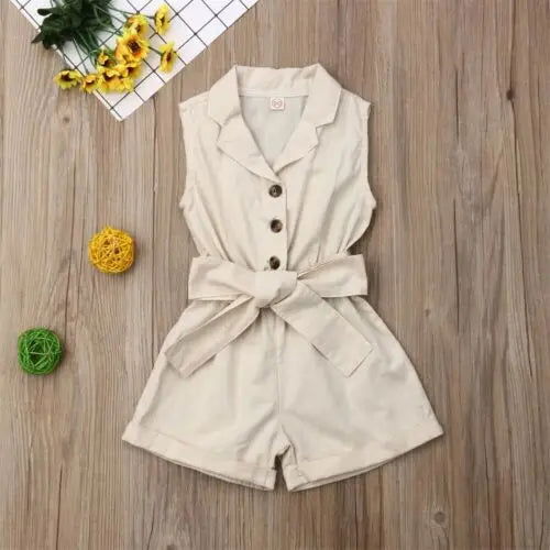 Pudcoco US Stock 1-6T Toddler Kids Baby Girls Clothes Sleeveless Bow-tie Waist Romper Elegant Plain Solid Jumpsuit Summer Outfit - Fashionqueene.com-