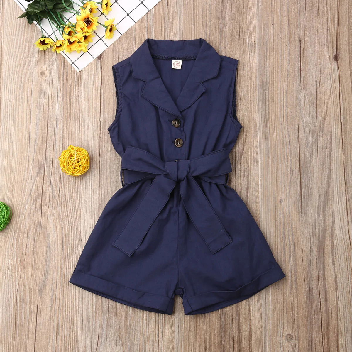 Pudcoco US Stock 1-6T Toddler Kids Baby Girls Clothes Sleeveless Bow-tie Waist Romper Elegant Plain Solid Jumpsuit Summer Outfit - Fashionqueene.com-