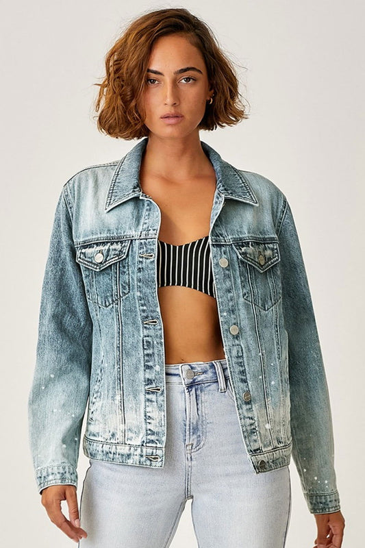 RISEN Button Up Ombre Washed Jacket - Fashionqueene.com-RISEN Button Up Ombre Washed Jacket