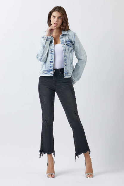 RISEN Button Up Washed Denim Jacket - Fashionqueene.com-RISEN Button Up Washed Denim Jacket