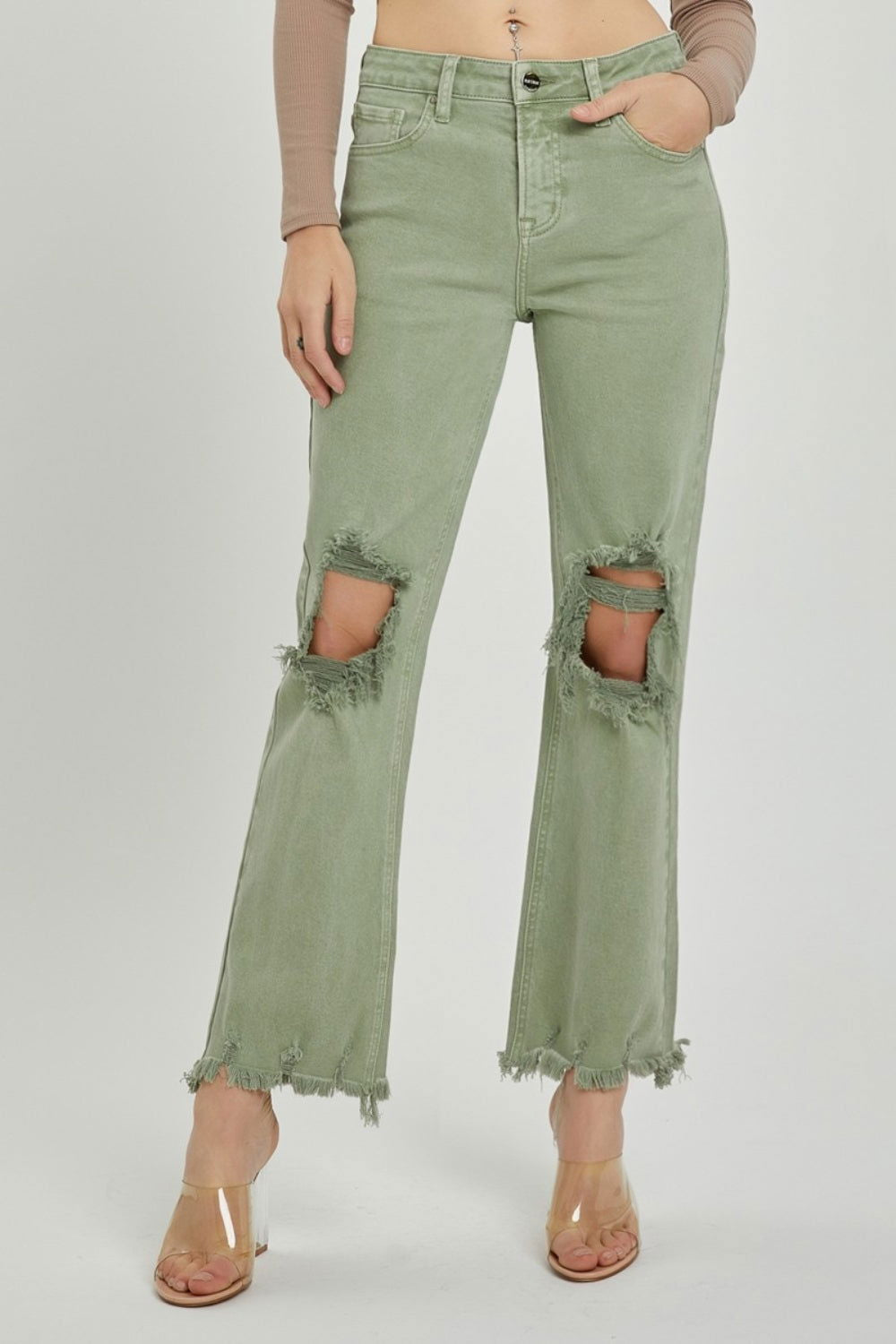 RISEN Distressed Ankle Bootcut Jeans - Fashionqueene.com-RISEN Distressed Ankle Bootcut Jeans