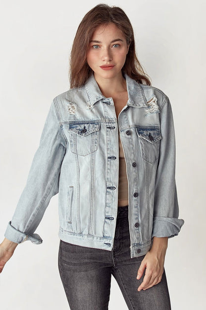 RISEN Distressed Button Up Jacket - Fashionqueene.com-RISEN Distressed Button Up Jacket