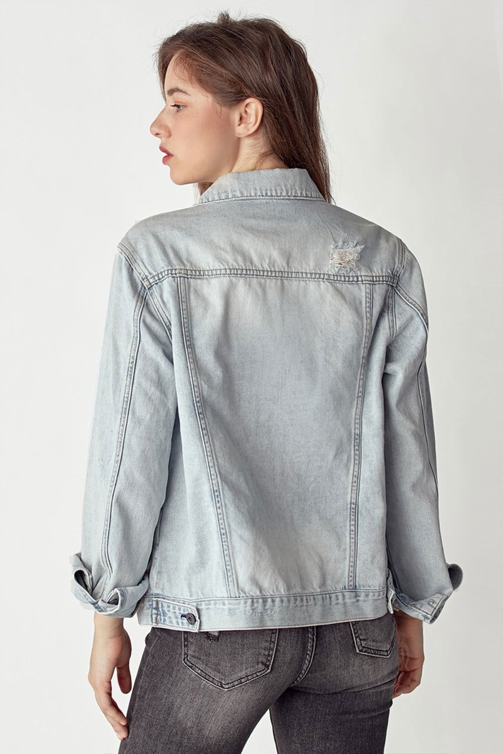 RISEN Distressed Button Up Jacket - Fashionqueene.com-RISEN Distressed Button Up Jacket