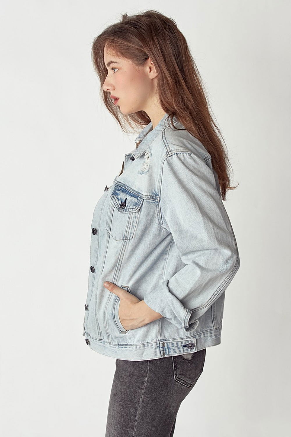 RISEN Distressed Button Up Jacket - Fashionqueene.com-RISEN Distressed Button Up Jacket