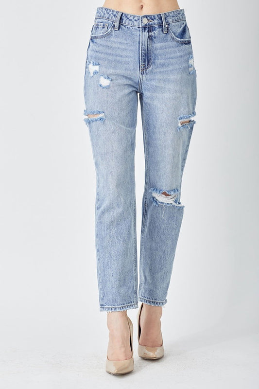 RISEN Distressed Slim Cropped Jeans - Fashionqueene.com-RISEN Distressed Slim Cropped Jeans