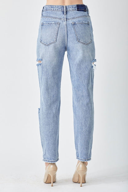 RISEN Distressed Slim Cropped Jeans - Fashionqueene.com-RISEN Distressed Slim Cropped Jeans