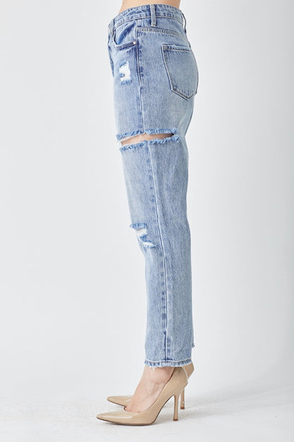 RISEN Distressed Slim Cropped Jeans - Fashionqueene.com-RISEN Distressed Slim Cropped Jeans