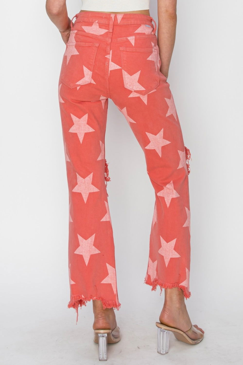 RISEN Full Size Distressed Raw Hem Star Pattern Jeans - Fashionqueene.com-RISEN Full Size Distressed Raw Hem Star Pattern Jeans