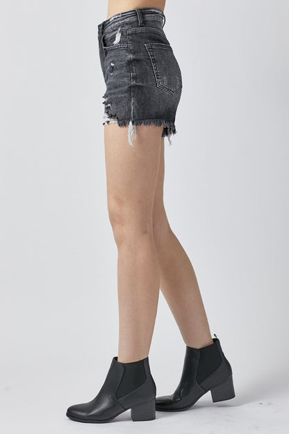 RISEN Full Size High Rise Distressed Denim Shorts - Fashionqueene.com-RISEN Full Size High Rise Distressed Denim Shorts