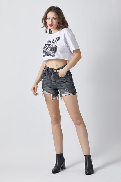 RISEN Full Size High Rise Distressed Denim Shorts - Fashionqueene.com-RISEN Full Size High Rise Distressed Denim Shorts