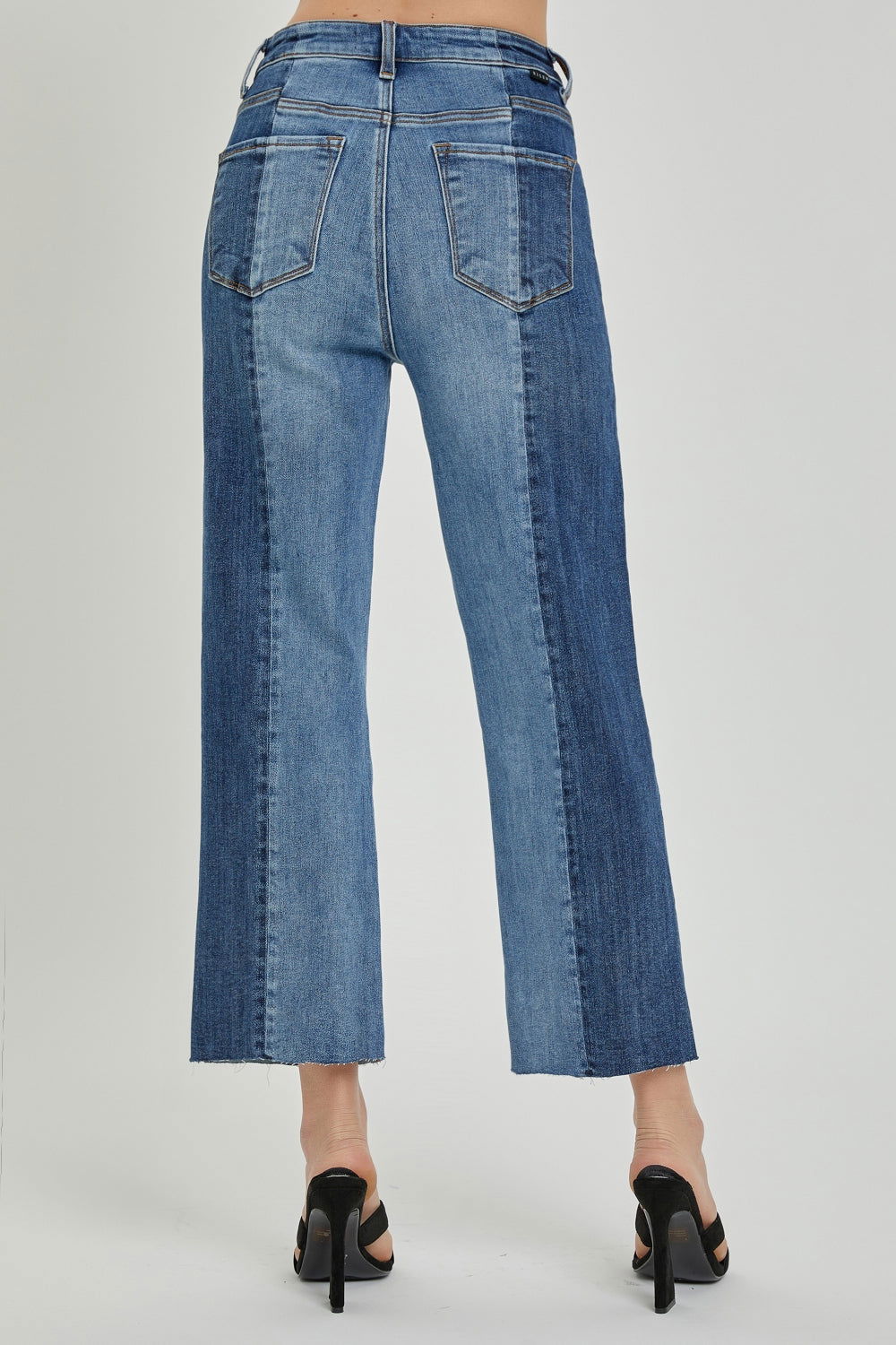 RISEN Full Size Mid-Rise Waist Two-Tones Jeans with Pockets - Fashionqueene.com-RISEN Full Size Mid-Rise Waist Two-Tones Jeans with Pockets