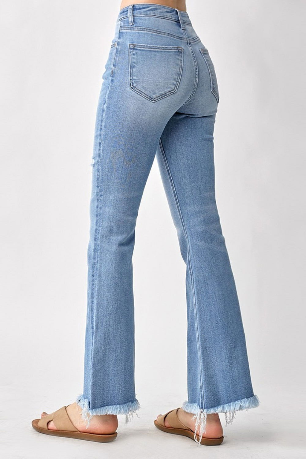 RISEN High Rise Frayed Hem Bootcut Jeans - Fashionqueene.com-RISEN High Rise Frayed Hem Bootcut Jeans