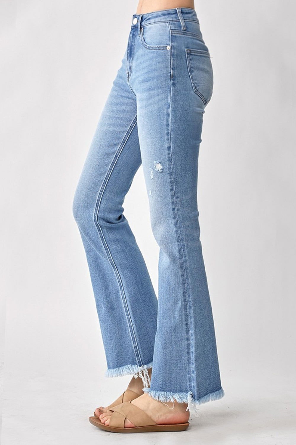 RISEN High Rise Frayed Hem Bootcut Jeans - Fashionqueene.com-RISEN High Rise Frayed Hem Bootcut Jeans