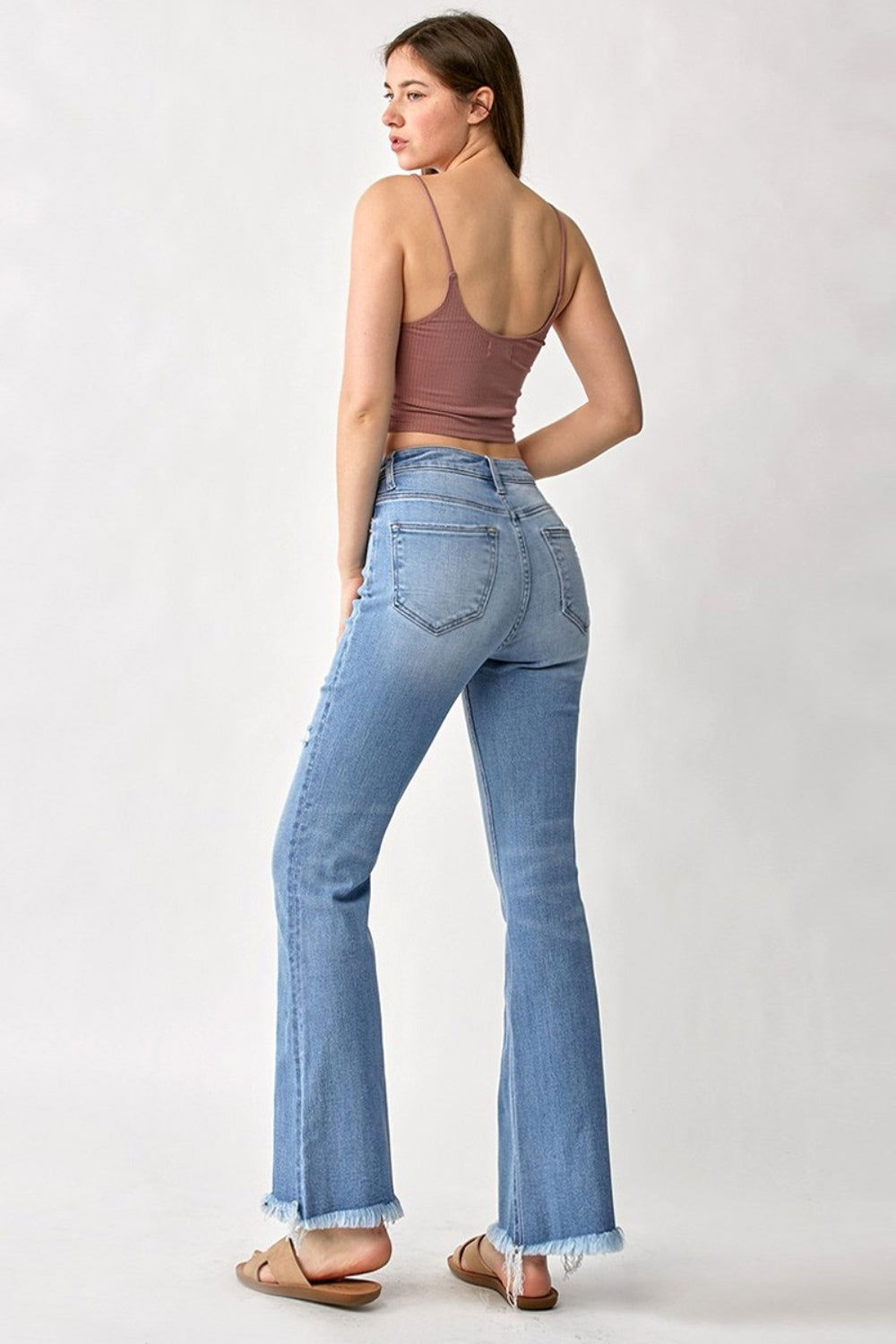 RISEN High Rise Frayed Hem Bootcut Jeans - Fashionqueene.com-RISEN High Rise Frayed Hem Bootcut Jeans