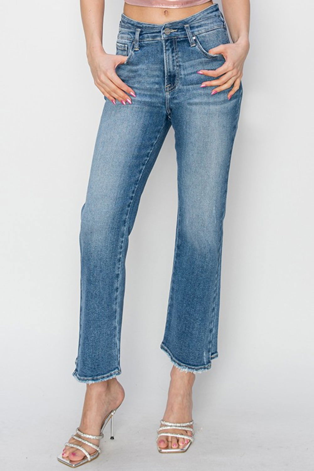 RISEN High Rise Slim Straight Jeans - Fashionqueene.com-RISEN High Rise Slim Straight Jeans