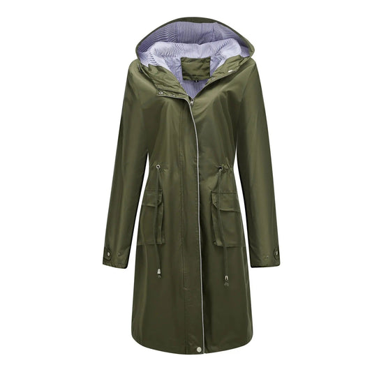 Rain Jacket Windproof Trench Hooded Raincoat Female - Fashionqueene.com-rain coat