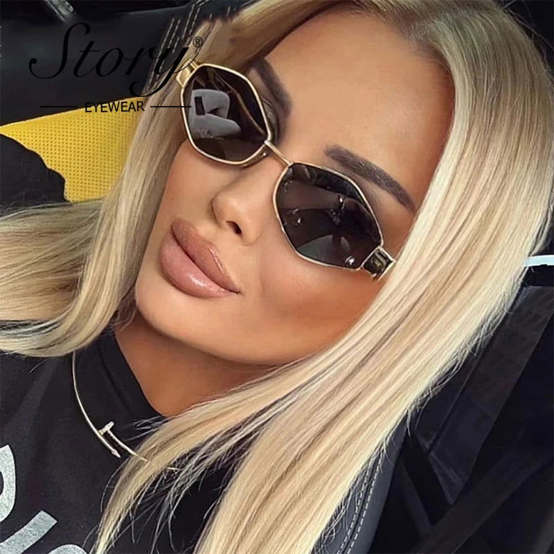 Retro Metal Hexagon Sunglasses for Women Men 2024 Luxury Brand Designer Trendy Steam Punk Square Sun Glasses Female UV400 S943 - Fashionqueene.com-retro