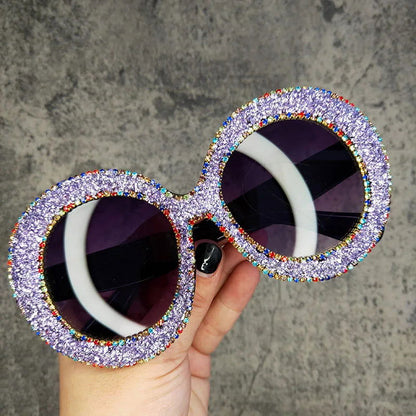 Rhinestone Sunglasses Women 2022 Designer Steampunk Oversized Round Female Sunglasses Music Festival Oculos De Sol Feminino - Fashionqueene.com-rhinestone sunglasses