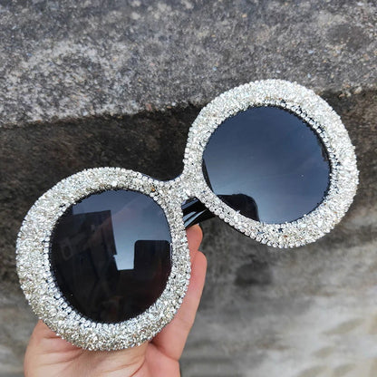 Rhinestone Sunglasses Women 2022 Designer Steampunk Oversized Round Female Sunglasses Music Festival Oculos De Sol Feminino - Fashionqueene.com-rhinestone sunglasses