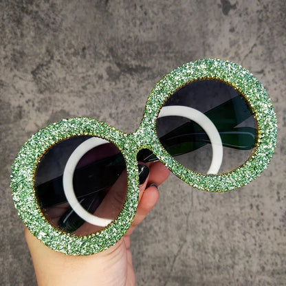 Rhinestone Sunglasses Women 2022 Designer Steampunk Oversized Round Female Sunglasses Music Festival Oculos De Sol Feminino - Fashionqueene.com-rhinestone sunglasses