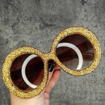 Rhinestone Sunglasses Women 2022 Designer Steampunk Oversized Round Female Sunglasses Music Festival Oculos De Sol Feminino - Fashionqueene.com-rhinestone sunglasses