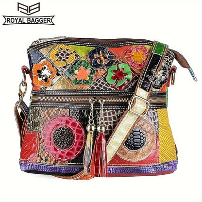 Royal Bagger - Exquisite Floral Snakeskin Crossbody Bag with Luxurious Leather Tassel - Stylish Shoulder Handbag for Womens Everyday Fashion - Fashionqueene.com-handbag