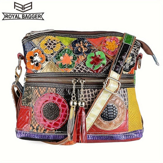 Royal Bagger - Exquisite Floral Snakeskin Crossbody Bag with Luxurious Leather Tassel - Stylish Shoulder Handbag for Womens Everyday Fashion - Fashionqueene.com-handbag