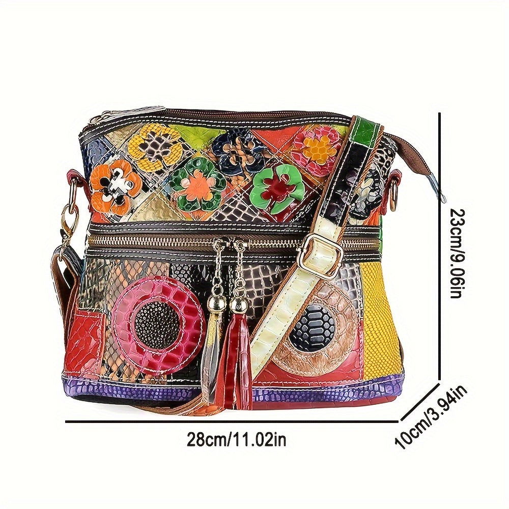 Royal Bagger - Exquisite Floral Snakeskin Crossbody Bag with Luxurious Leather Tassel - Stylish Shoulder Handbag for Womens Everyday Fashion - Fashionqueene.com-handbag