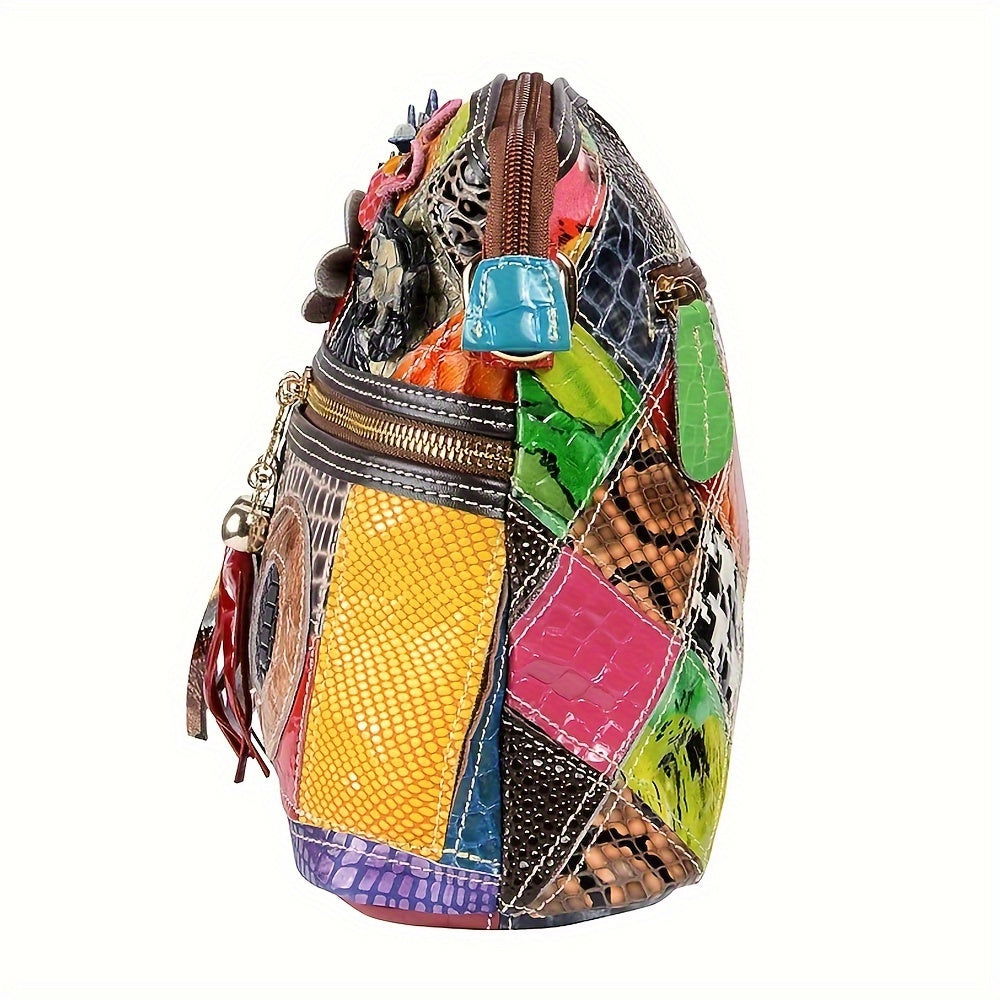 Royal Bagger - Exquisite Floral Snakeskin Crossbody Bag with Luxurious Leather Tassel - Stylish Shoulder Handbag for Womens Everyday Fashion - Fashionqueene.com-handbag