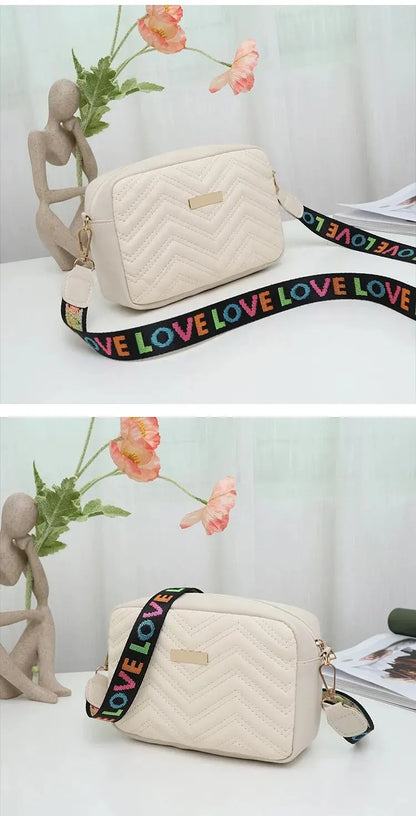 Embroidered Camera Bag PU Material Casual Small Square Bag Versatile Shoulder Strap