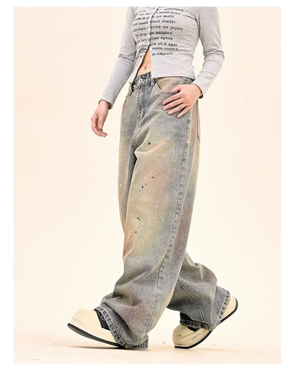 American Fashion Tie-Dye Graffiti Straight Leg Wide Jeans Straight Leg Loose Jeans Hip-hop Street Baggy Jeans