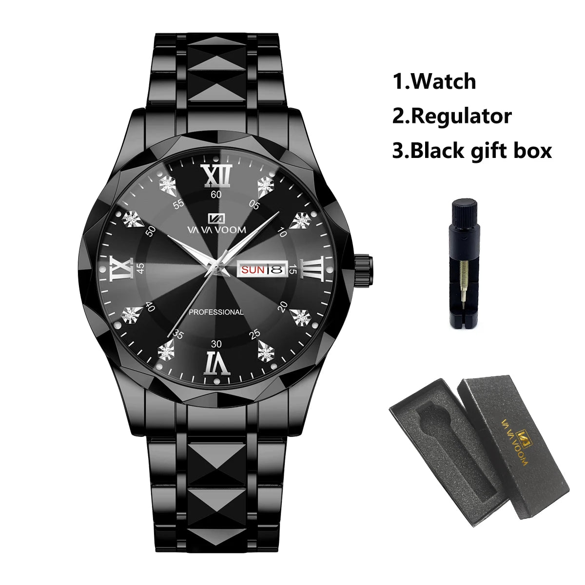 Men Watch Water Diamond Luxury Night Glow Double Calendar Quartz Movement 41mm Blue Gold Stainless Steel