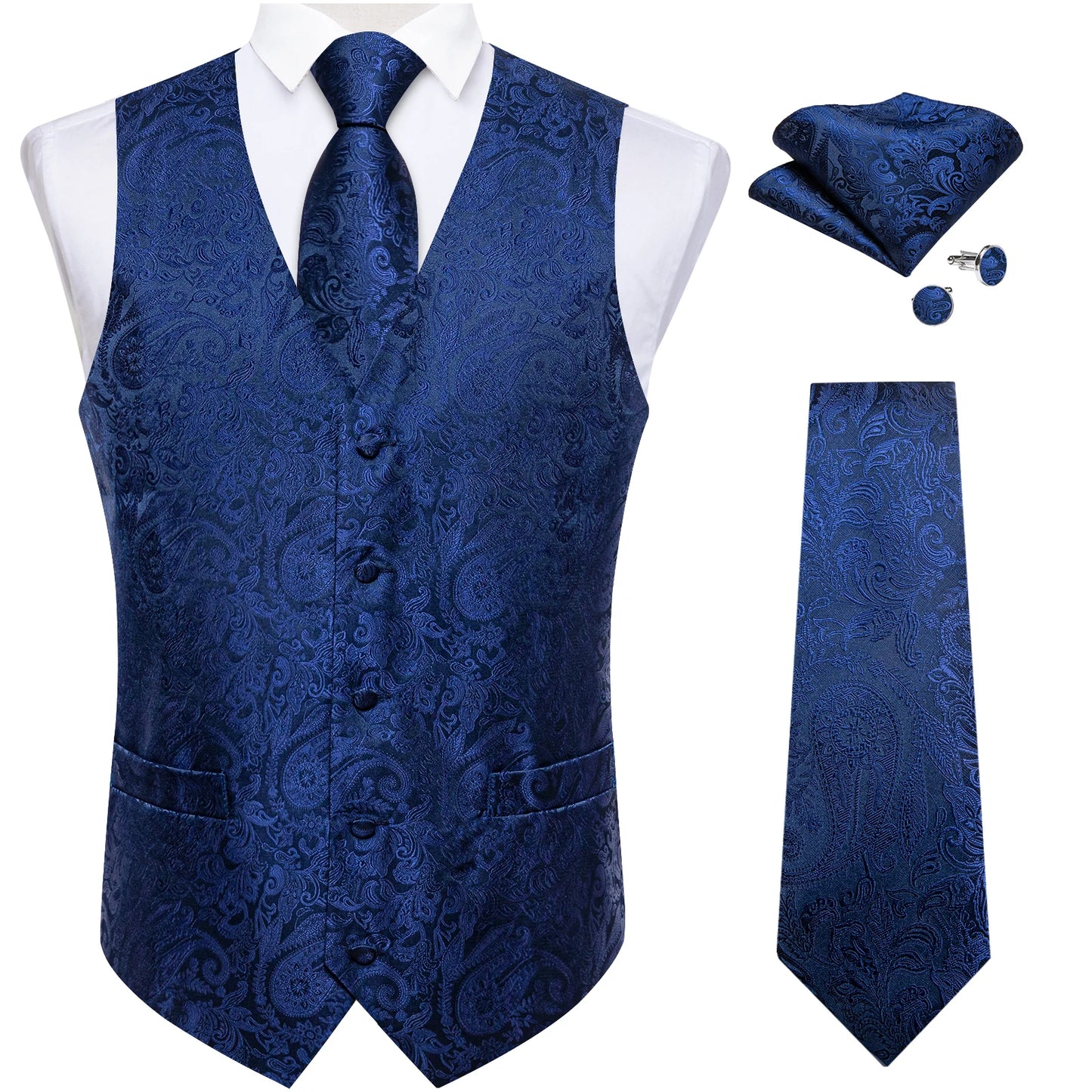 Luxury Paisley Men's Suit Vest Black Pink Red Wedding Prom Tuxedo Waistcoat Necktie Handkerchief Cufflink Sleeveless Jacket Vest