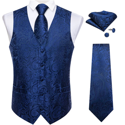 Luxury Paisley Men's Suit Vest Black Pink Red Wedding Prom Tuxedo Waistcoat Necktie Handkerchief Cufflink Sleeveless Jacket Vest