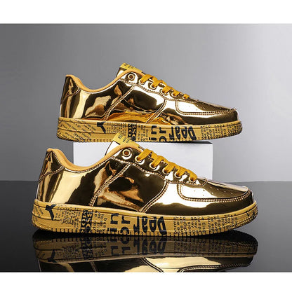 Brand Fashion Mirror Luxury Shoes for Men Women Glitter Leather Shoes Casual Men Golden