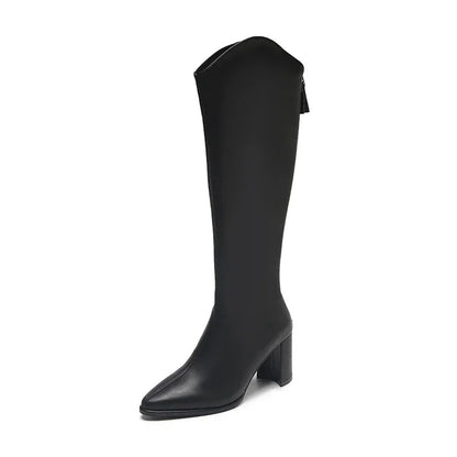 Zipper Thick High Heels Simple Thick High Heels Autumn Winter Boots Knee High