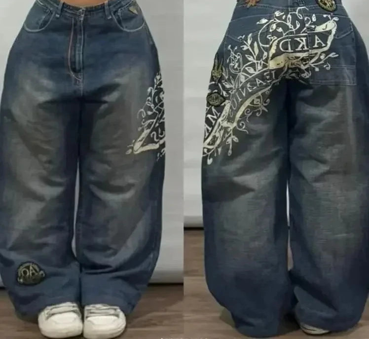 American Retro Cleanfit Fashion Print Baggy Jeans Women's Y2K Popular Casual Joker Gothic High Waist Wide-Leg pants Street Wear