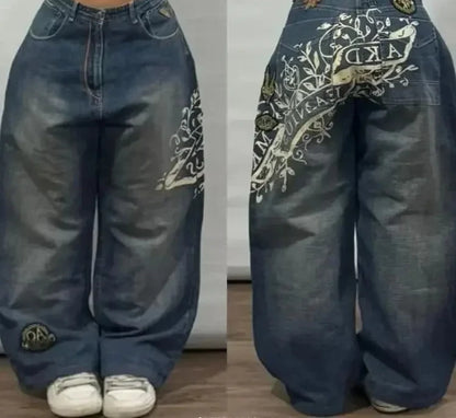 American Retro Cleanfit Fashion Print Baggy Jeans Women's Y2K Popular Casual Joker Gothic High Waist Wide-Leg pants Street Wear