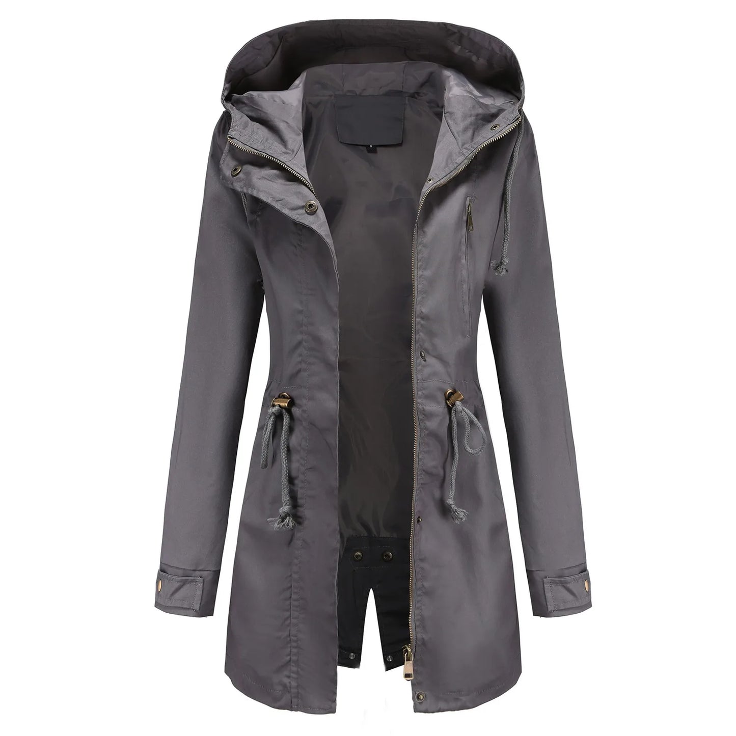 Women Jacket Windproof Windbreaker Trench Coats Female Hooded Drawstring Long